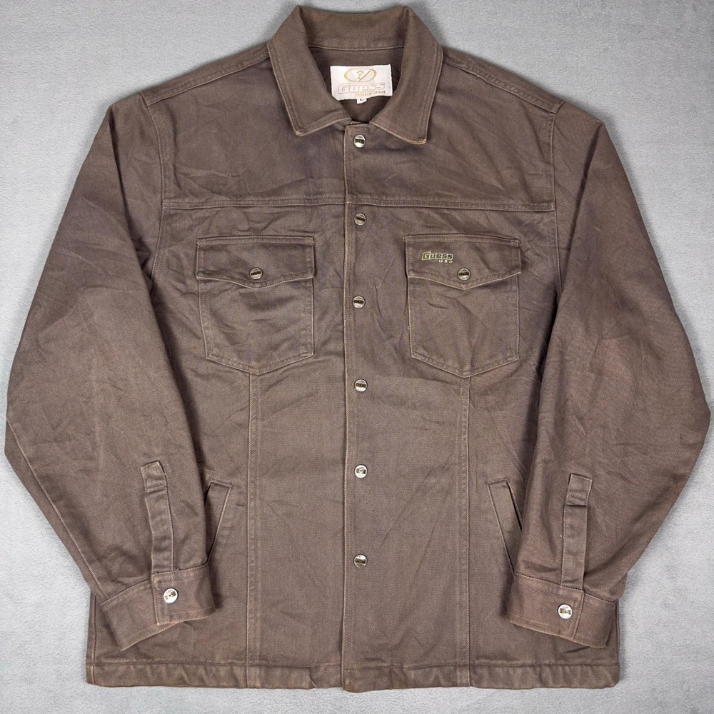 Guess Men's Brown Lightweight Button-Up Shirt Jacket